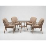 Monalin Home Garden Alaçatı Kapuçino 4 Kişilik(1-1-1-1-Masa) Rattan Örgü Bahçe & Balkon & Teras Masa Sandalye Takımı