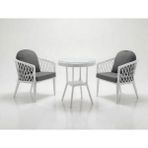 Monalin Home Garden Bodrum Beyaz 2 Kişilik(1-1-Masa) Rattan Örgü Bahçe & Balkon & Teras Oturma Grubu Minderli & Camlı & Masalı Takım