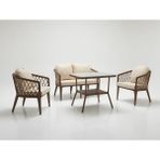 Monalin Home Garden Bodrum Kahverengi 4 Kişilik(2-1-1-Masa) Rattan Örgü Bahçe & Balkon & Teras Oturma Grubu Minderli & Camlı & Masalı Takım - Kahveregi