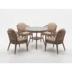 Monalin Home Garden Bodrum Kapuçino 4 Kişilik(1-1-1-1-Masa) Rattan Örgü Bahçe & Balkon & Teras Masa Sandalye Takımı