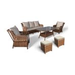 Monalin Home Garden I Elite 7 Kişilik Oturma Takımı (Kahverengi) I Rattan El Örgüsü Bahçe Mobilyası - Kahverengi - Krem