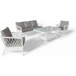 Monalin Home Garden Loft Beyaz 5 Kişilik(3-1-1-Masa) Rattan Örgü Bahçe & Balkon & Teras Oturma Grubu Minderli & Camlı & Masalı Takımı