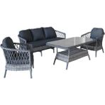 Monalin Home Garden Miami 5 Kişilik(3-1-1-Masa) Rattan Örgü Bahçe & Balkon & Teras Oturma Grubu Minderli & Camlı & Masalı Takımı - Antrasit - Gri