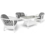 Monalin Home Garden Miami Beyaz 4 Kişilik(2-1-1-Masa) Rattan Örgü Bahçe & Balkon & Teras Oturma Grubu Minderli & Camlı & Masalı Takım