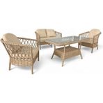 Monalin Home Garden Miami Kapuçino 4 Kişilik(2-1-1-Masa) Rattan Örgü Bahçe & Balkon & Teras Oturma Grubu Minderli & Camlı & Masalı Takım