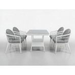 Monalin Home Garden Milano Beyaz 4 KIŞILIK(1-1-1-1-MASA(80*140)) Rattan Örgü Bahçe & Balkon & Teras Masa Sandalye Takımı