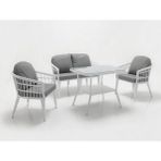 Monalin Home Garden Milano Beyaz 4 Kişilik(2-1-1-Masa) Rattan Örgü Bahçe & Balkon & Teras Oturma Grubu Minderli & Camlı & Masalı Takım