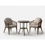 Monalin Home Garden Milano Kahverengi 2 Kişilik(1-1-Masa) Rattan Örgü Bahçe & Balkon & Teras Oturma Grubu Minderli & Camlı & Masalı Takım - Kahveregi
