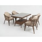 Monalin Home Garden Milano Kahverengi 4 KIŞILIK(1-1-1-1-MASA(80*140)) Rattan Örgü Bahçe & Balkon & Teras Masa Sandalye Takımı - Kahveregi