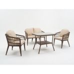 Monalin Home Garden Milano Kahverengi 4 Kişilik(2-1-1-Masa) Rattan Örgü Bahçe & Balkon & Teras Oturma Grubu Minderli & Camlı & Masalı Takım - Kahveregi