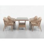 Monalin Home Garden Milano Kapuçino 4 KIŞILIK(1-1-1-1-MASA(80*140)) Rattan Örgü Bahçe & Balkon & Teras Masa Sandalye Takımı