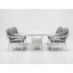 Monalin Home Garden Sidney Beyaz 4 KIŞILIK(1-1-1-1-MASA(80*140)) Rattan Örgü Bahçe & Balkon & Teras Masa Sandalye Takımı