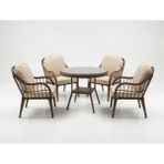Monalin Home Garden Sidney Kahverengi 4 Kişilik(1-1-1-1-Masa) Rattan Örgü Bahçe & Balkon & Teras Masa Sandalye Takımı - Kahveregi