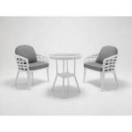 Monalin Home Garden Venedik Beyaz 2 Kişilik(1-1-Masa) Rattan Örgü Bahçe & Balkon & Teras Oturma Grubu Minderli & Camlı & Masalı Takım