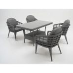 Monalin Home Garden Venedik Gri 4 KIŞILIK(1-1-1-1-MASA(80*140)) Rattan Örgü Bahçe & Balkon & Teras Masa Sandalye Takımı