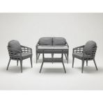 Monalin Home Garden Venedik Gri 4 Kişilik(2-1-1-Masa) Rattan Örgü Bahçe & Balkon & Teras Oturma Grubu Minderli & Camlı & Masalı Takım