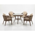 Monalin Home Garden Venedik Kahverengi 4 Kişilik(1-1-1-1-Masa) Rattan Örgü Bahçe & Balkon & Teras Masa Sandalye Takımı - Kahveregi
