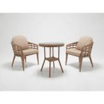 Monalin Home Garden Venedik Kapuçino 2 Kişilik(1-1-Masa) Rattan Örgü Bahçe & Balkon & Teras Oturma Grubu Minderli & Camlı & Masalı Takım