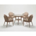 Monalin Home Garden Venedik Kapuçino 4 Kişilik(1-1-1-1-Masa) Rattan Örgü Bahçe & Balkon & Teras Masa Sandalye Takımı