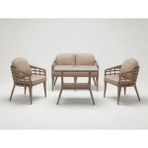 Monalin Home Garden Venedik Kapuçino 4 Kişilik(2-1-1-Masa) Rattan Örgü Bahçe & Balkon & Teras Oturma Grubu Minderli & Camlı & Masalı Takım