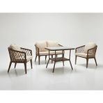 Monalin Mobilya Bodrum Kahverengi 4 Kişilik(2-1-1-masa) Rattan Örgü Bahçe ve Balkon ve Teras Oturma Grubu Minderli ve Camlı ve Masalı Takım