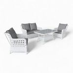 Monalin Mobilya Elite Beyaz 4 Kişilik(2-1-1-masa) Rattan Örgü Bahçe ve Balkon ve Teras Oturma Grubu Minderli ve Camlı ve Masalı Takım