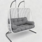 Monalin Mobilya Kudüs Classic Rattan Beyaz El Örgüsü Bahçe & Balkon & Teras Çift Kişilik Salıncak