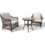 MONALİN MOBİLYA Lizbon Kahverengi 2 Kişilik(1-1-Masa) Rattan Örgü Bahçe & Balkon & Teras Oturma Grubu Minderli & Camlı & Masalı Takım