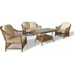 MONALİN MOBİLYA Lizbon Kahverengi 4 Kişilik(2-1-1-Masa) Rattan Örgü Bahçe & Balkon & Teras Oturma Grubu Minderli & Camlı & Masalı Takım
