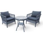 MONALİN MOBİLYA Loft Gri 2 Kişilik(1-1-Masa) Rattan Örgü Bahçe & Balkon & Teras Oturma Grubu Minderli & Camlı & Masalı Takım