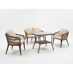 Monalin Mobilya Milano Kahverengi 4 Kişilik(2-1-1-masa) Rattan Örgü Bahçe ve Balkon ve Teras Oturma Grubu Minderli ve Camlı ve Masalı Takım