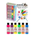 Monalisa Akrilik Boya 6 Renk x 70 ml Fosforlu Neon Renkler 1 Paket ve Yuvarlak Resim Paleti Fırçalı 10 Hazneli