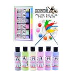 Monalisa Akrilik Boya 6 Renk x 70 ml Pastel Renkler 1 Pkt ve Yuvarlak Resim Paleti Fırçalı 1 Pkt 10 Hazneli Boya Paleti