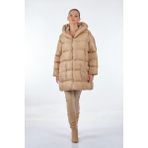 MONALURE Oversize Kapüşonlu Midi Şişme Mont - Kışlık Günlük - Standart - Bej