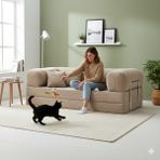 MONAMI Dechome 180 x 90 Midinest Kanepe | Yatakli Koltuğu | Fitilli Kadife Yıkanır | Orginal Sünger|modern Kanepe - Bej