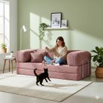 MONAMI Dechome 180 x 90 Midinest Kanepe | Yatakli Koltuğu | Fitilli Kadife Yıkanır | Orginal Sünger|modern Kanepe - Pembe