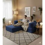MONAMI Dechome 200X200 Köşe Takımı |kadife | Köşe Koltuk | Modüler Köşe Takımı | Yataklı L Koltuk | Fitilli Kadife | Yıkanabilir Fitilli Kadife Kumaş - Lacivert