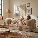 MONAMI Dechome Meganest 200x100 Modern Fitilli Kadife Kanepe| Yatak Olabilen, Dayanıklı Orta Sert Sünger, Yıkanabilir Kılıf - 200x100 MegaNest - Bej