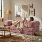 MONAMI Dechome Meganest 200x100 Modern Fitilli Kadife Kanepe| Yatak Olabilen, Dayanıklı Orta Sert Sünger, Yıkanabilir Kılıf - Pembe - 200x100 MegaNest