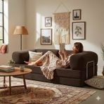 MONAMI Dechome Meganest Modern Fitilli Kadife Kanepe| Yatak Olabilen, Dayanıklı Orta Sert Sünger, Yıkanabilir Kılıf - Kahve - 200x100 MegaNest