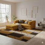 MONAMI Dechome Modern Fitilli Kadife | Köşe Koltuk | 180X180 Köşe Takımı | Modüler Köşe Takımı | Yataklı L Koltuk | Fitilli Kadife - Hardal