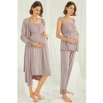 MONAMİSE 18438440 Kadın Vizon Hamile Lohusa Seti Sabahlık Gecelik Pijama Takım