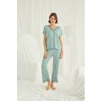Monamise 18465 Yeşil Kısa Kollu V Yakalı Dantelli Kadın Pijama Takımı