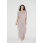 Monamise 18486 Vizon Dantelli Kısa Kollu V Yakalı Kadın Pijama Takımı