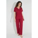 Monamise 18495 Kırmızı Dantelli Kısa Kollu V Yakalı Kadın Pijama Takımı