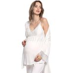 Monamise Hamile Lohusa Sabahlıklı Pijama Takım, 3'lü Set, Ekru, L Beden
