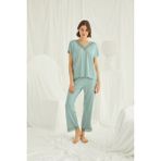 Monamise Kadın Kısa Kollu V Yakalı Dantelli Pijama Takımı - Açık Yeşil