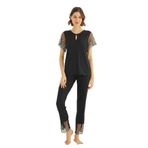 Monamise Kadın Siyah Kısa Kollu Pijama Takım, Pamuklu, Bisiklet Yaka, 2XL