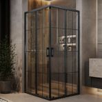 Monaqua Arteko Duşakabin Kare - Antrasit Profil - Karolaj Antrasit Çizgili 5mm Cam - 75x90