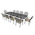 Monarch 10 Kişilik Alüminyum Döküm Bahçe Takımı | 300 cm x 100 cm masalı 10 Sandalyeli Bahçe Masa Yemek Takımı | Siyah | Aluminyum Masa Sandalye Takımı | Veranda Masa Takımı | Rehome